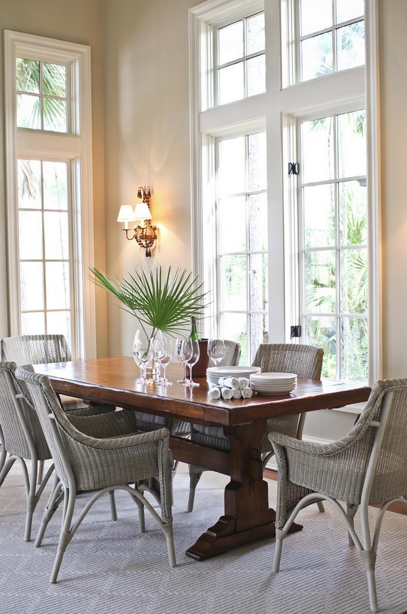 Classic trestle table in a tropical vignette
