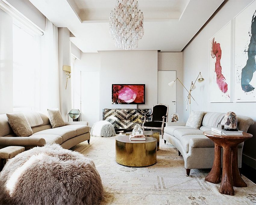 Classy contemporary living room is both fun and functional [Design: Laura Day Interior Design]
