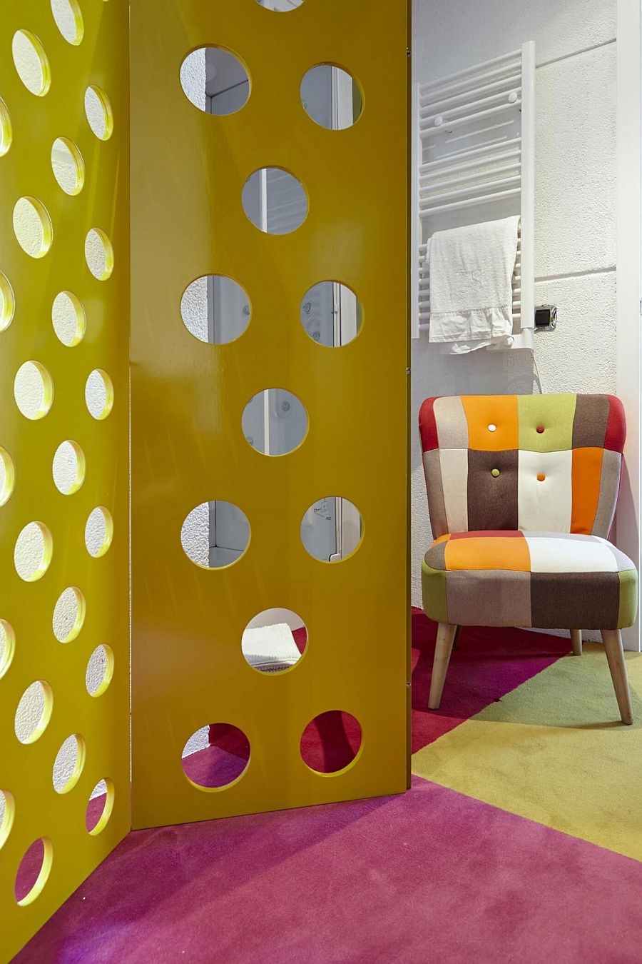 Colorful chair and partition for the eclectic interior