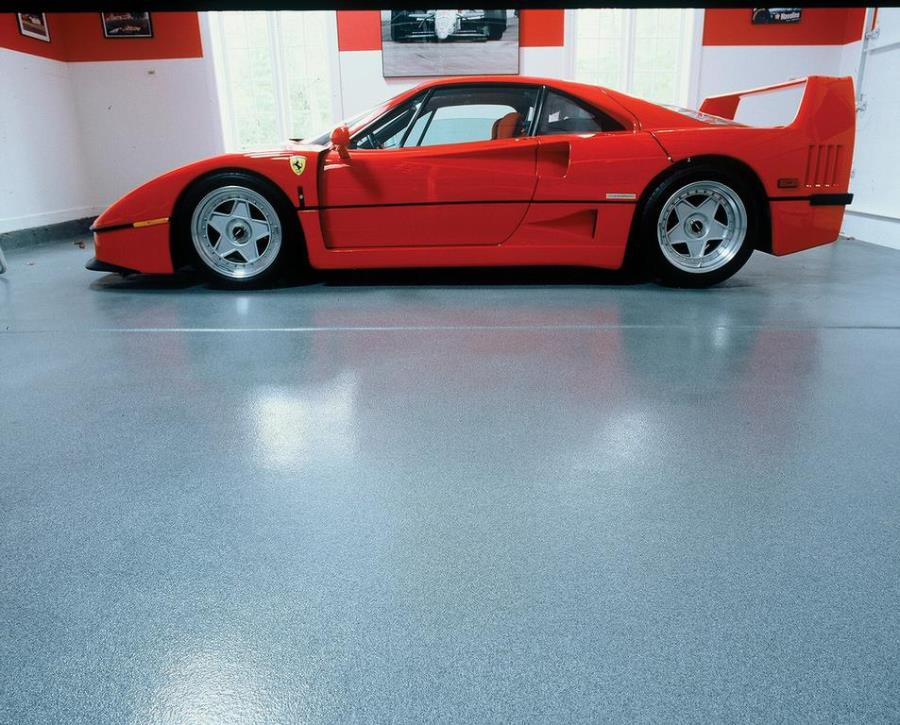 Colorful garage with an epoxy floor