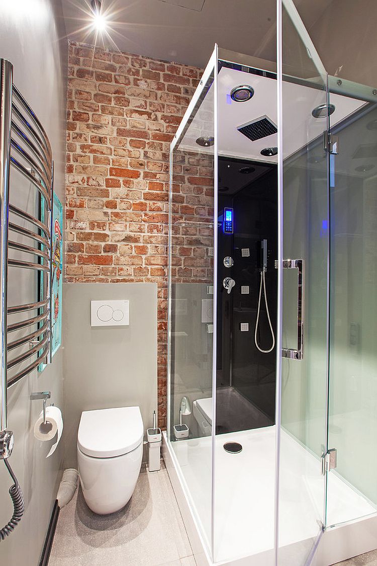 Contemporary glass shower area for the tiny bathroom