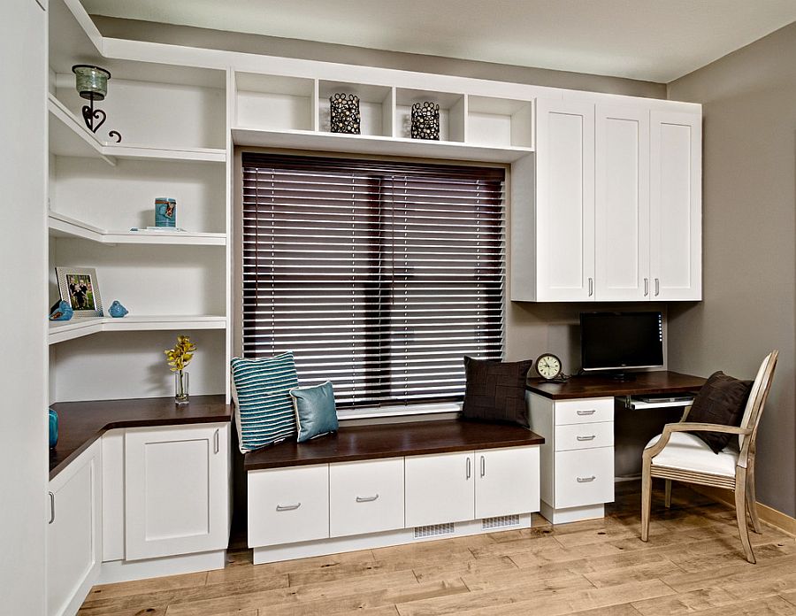 Contemporary home office with a Murphy bed