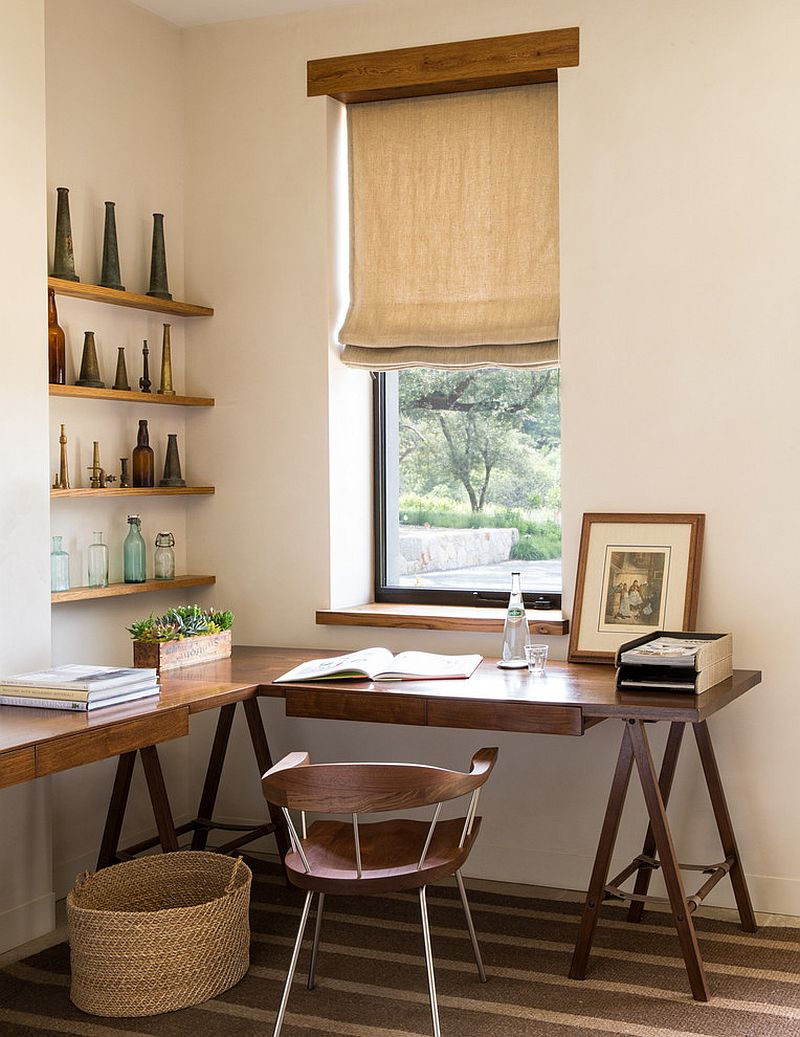 Corner home office in the farmhouse style master bedroom