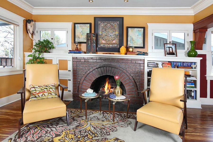 american bungalow living room fireplace