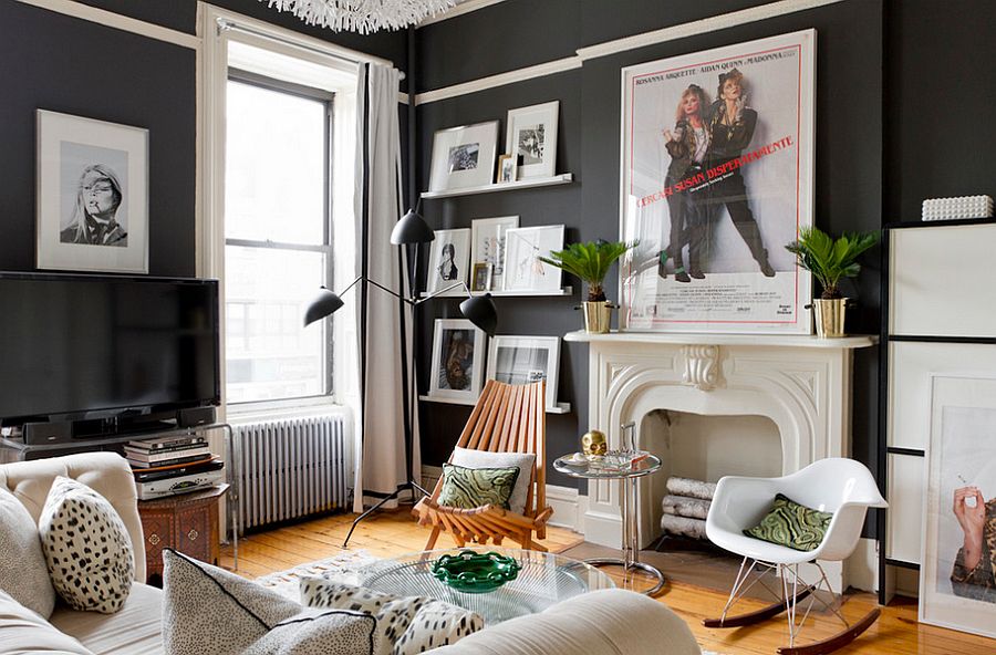 Dark walls for the chic eclectic living space [Photography: Rikki Snyder]