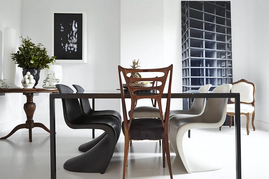 Dining table with Panton S Chair in black and white