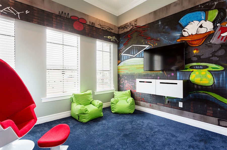 Eclectic kids' room where the walls come alive!