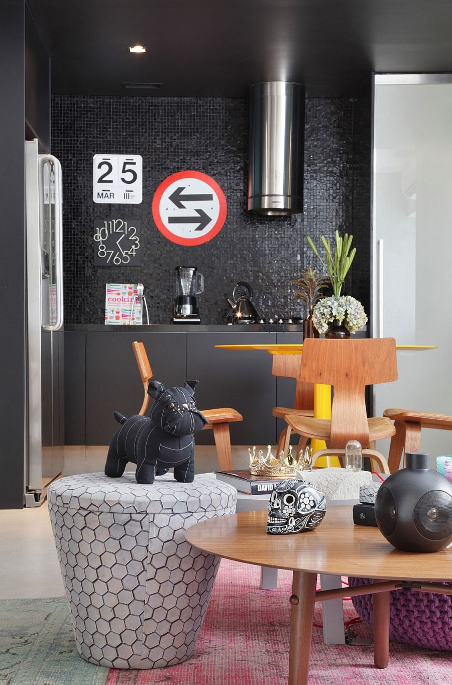 Eclectic mix of decor for the living room and kitchen