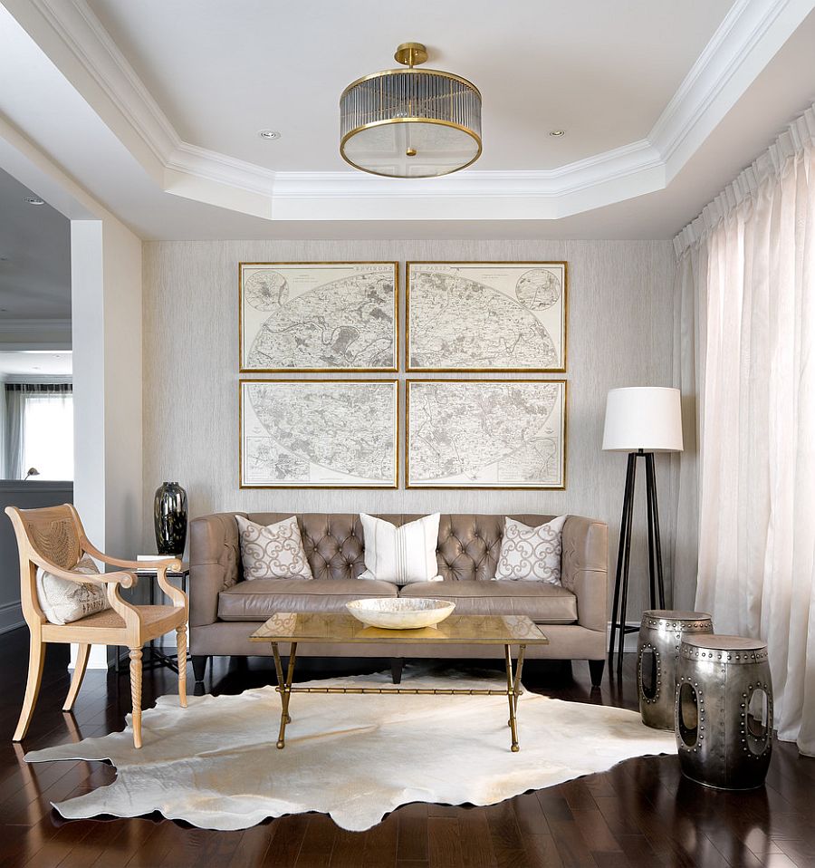 Exquisite gold coffee table for the contemporary living room from Cocoon Furnishings [Design: Toronto Interior Design Group - Yanic Simard]