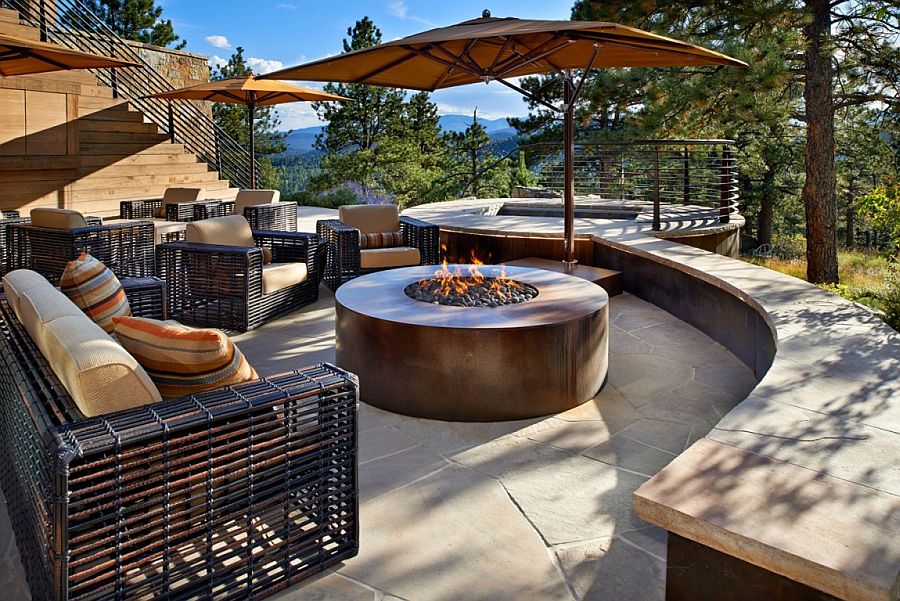 Exquisite outdoor patio with stunning views of the woods