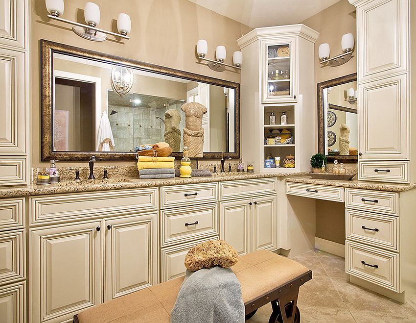 Extensive use of cabinets in the traditional bathroom