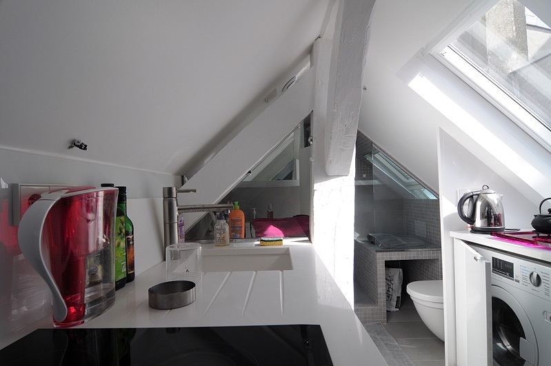 Extremely small but functional attic apartment with bathroom in the back