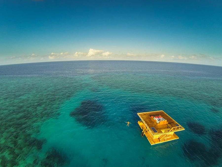 Floating underwater hotel room at Manta Resort