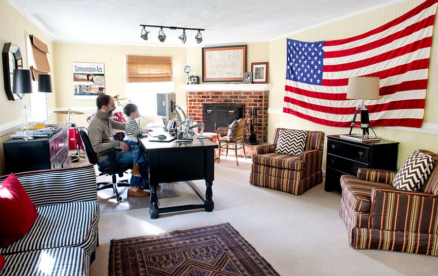 Giant flag is an easy way to add color to your home office [Design: Lesley Glotzl]
