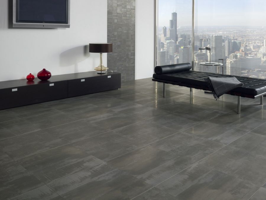 Glazed porcelain floor tile with the look of concrete