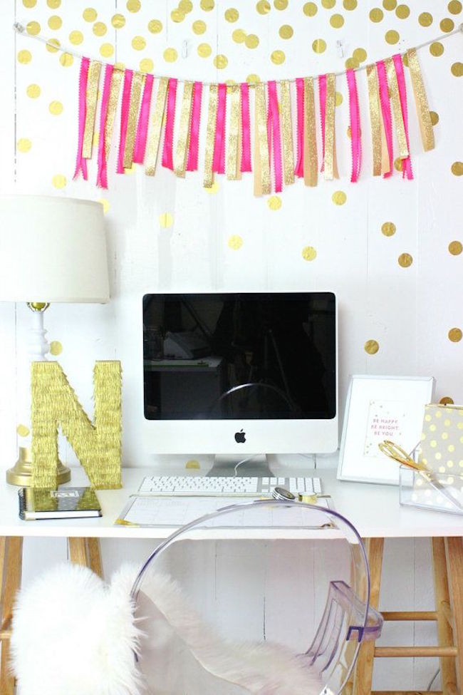 Gold confetti-style polka dot wall decals for home office