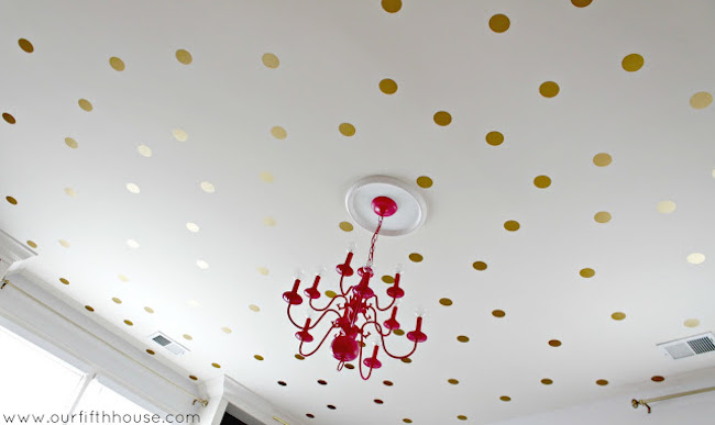 Gold polka dot decals on the ceiling