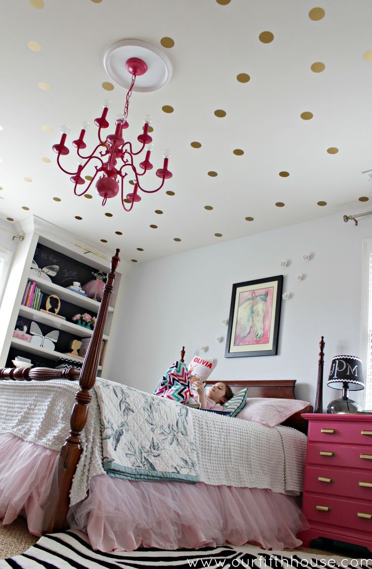 Gold polka dot decals used on the ceiling