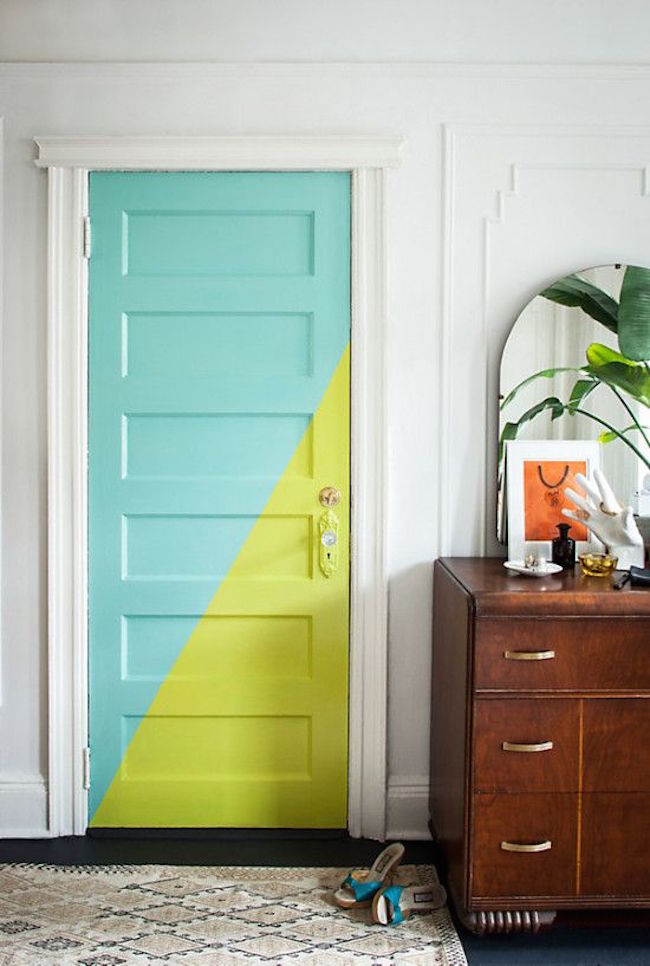 Gorgeous door color blocking with teal and bright green paint