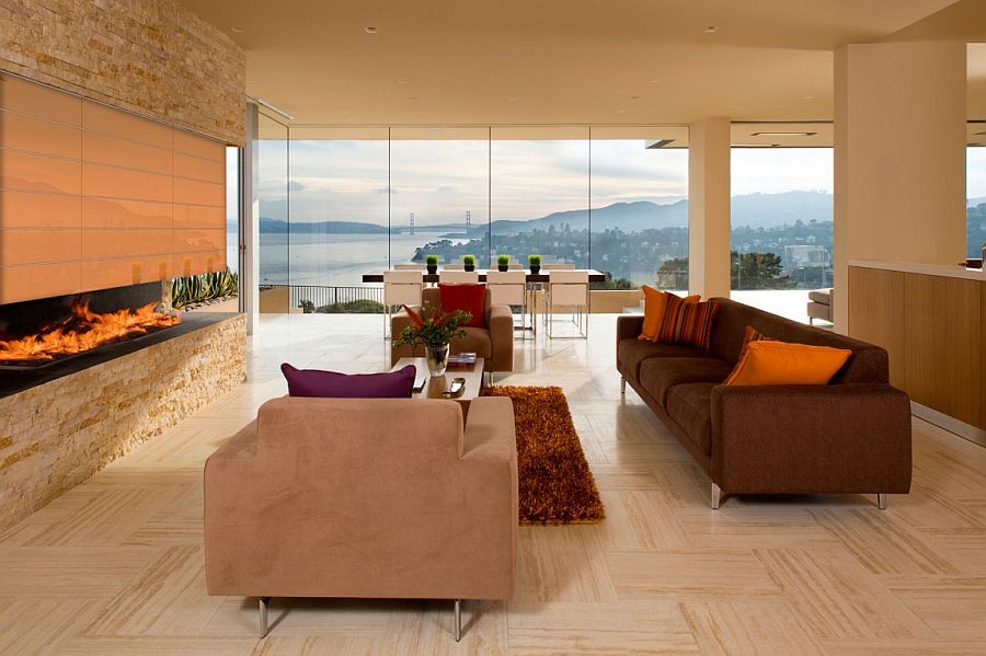 Gorgeous living room with a view of the Golden Gate bridge in the backdrop