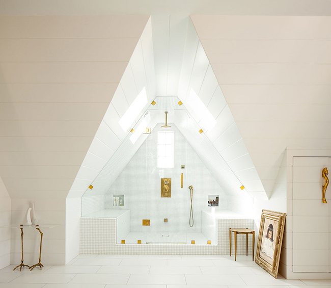 Huge shower that takes advantage of attic architecture