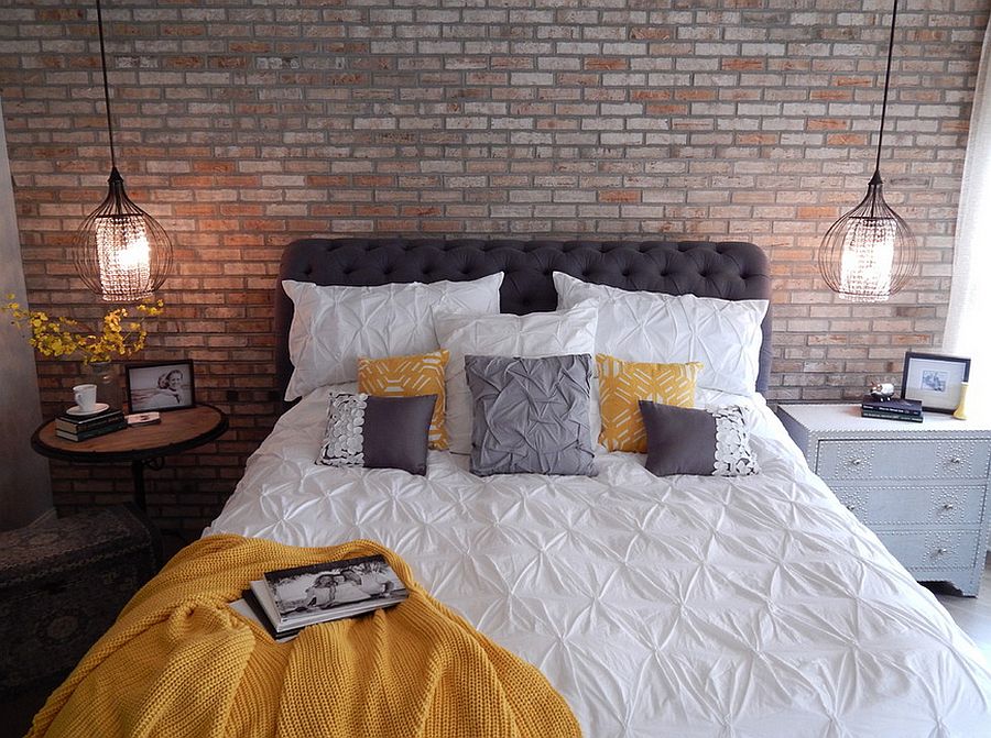 Industrial bedroom with mismatched nightstands