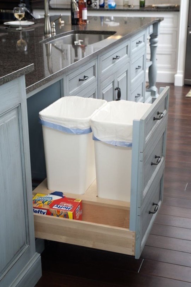 Kitchen Design Idea - Hide Pull Out Trash Bins In Your Cabinetry