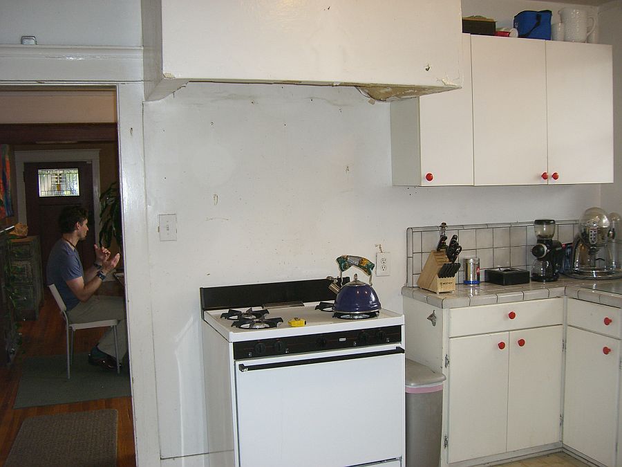 Interior of the abandoned Craftsman bungalow before a modern renovation