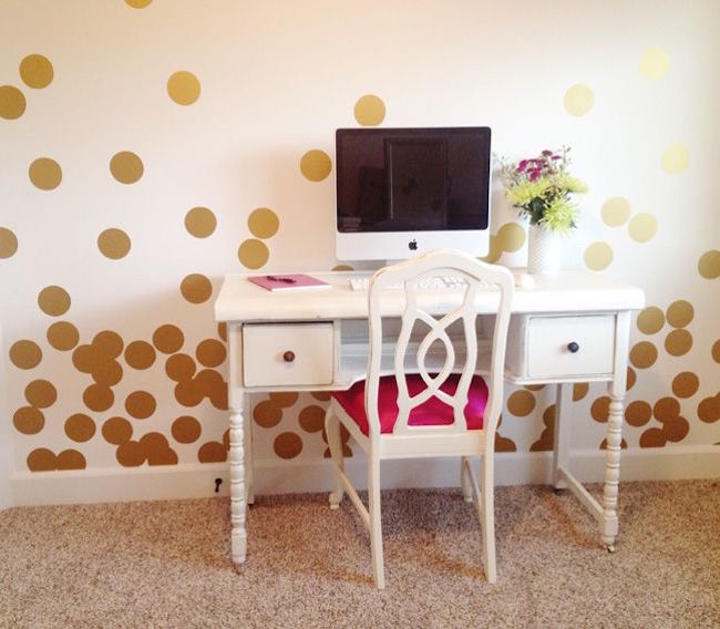 Large gold polka dot wall decals for home office