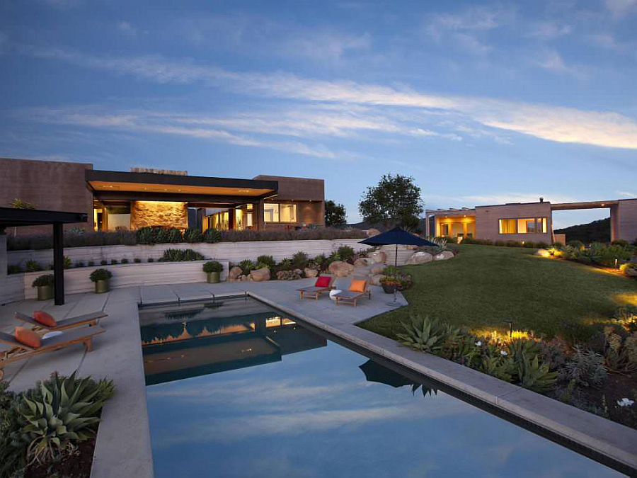 Lavish deck and pool of the Toro Canyon home