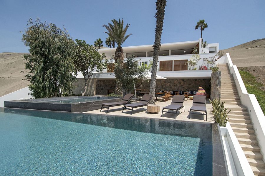 Lavish pool area of the remodeled luxurious private residence in Ancón, Peru