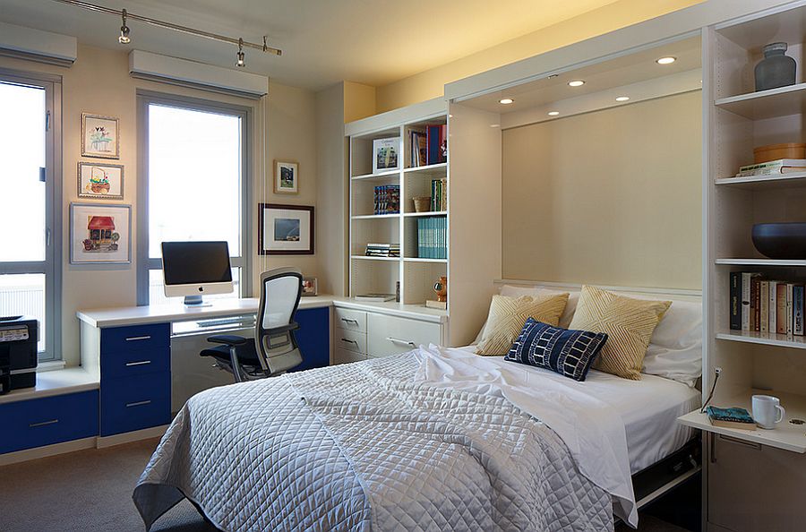 Lovely lighting adds to the ambiance of the home office and guestroom