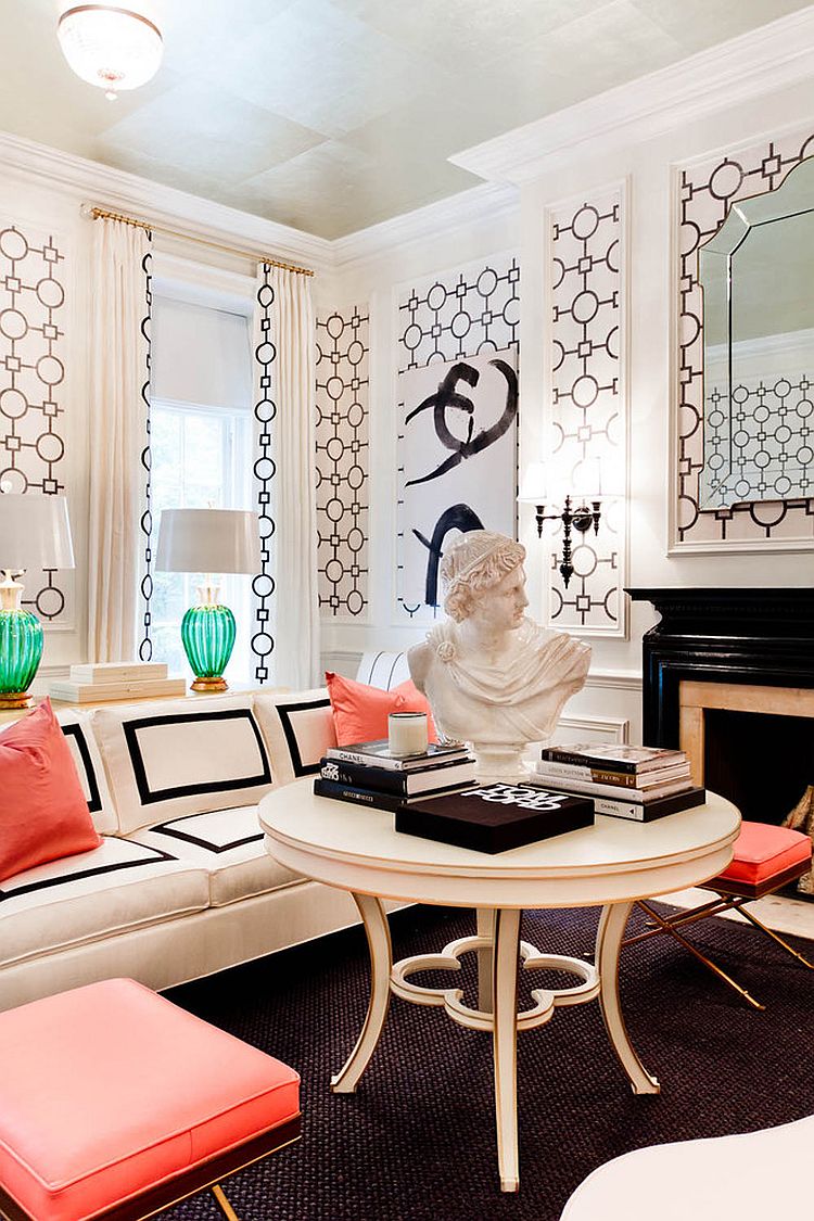 Lovely use of geometric pattern in the living room [Design: Tobi Fairley Interior / Rikki Snyder Photography]