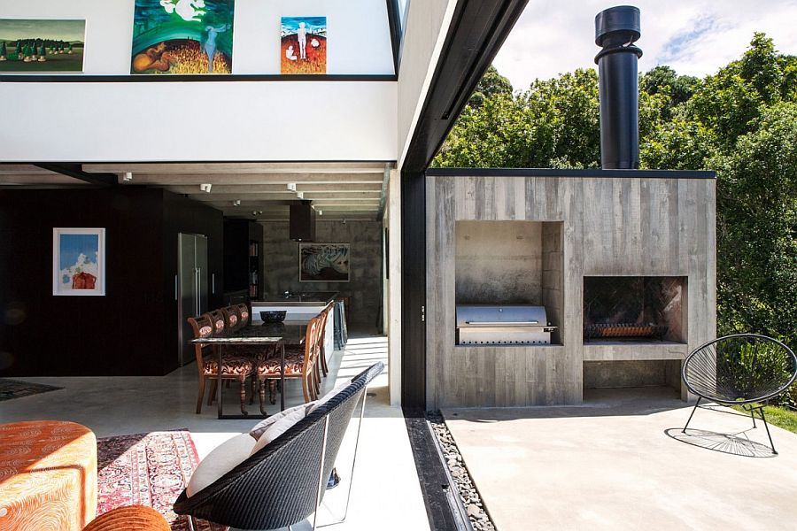 Lower level living area of the Auckland home that flows into the backyard