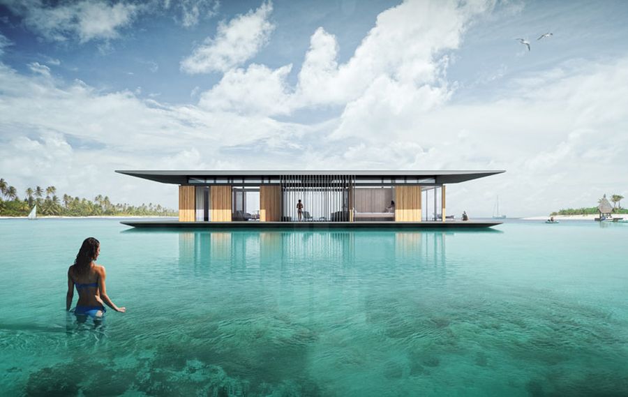 Luxurious floating house with a transportable base