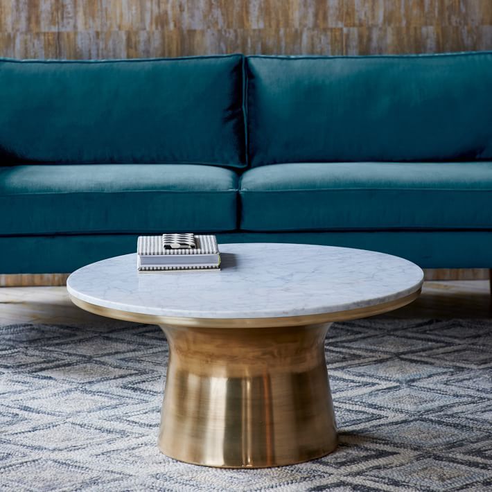 Metal and marble pedestal coffee table from West Elm