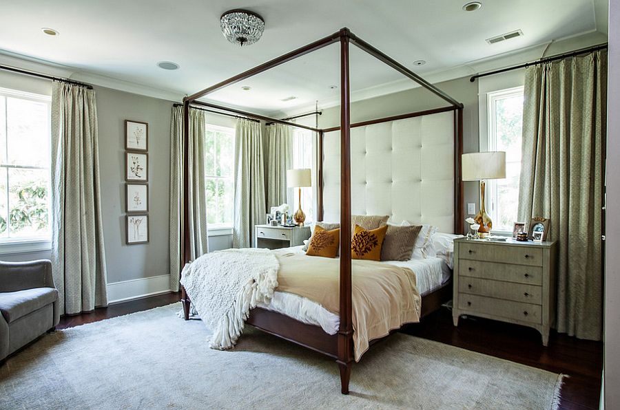 Mismatched nightstands in similar hue for the contemporary bedroom [Design: Cortney Bishop Design]