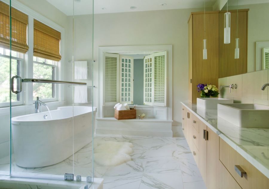 Modern bathroom with large floor tiles