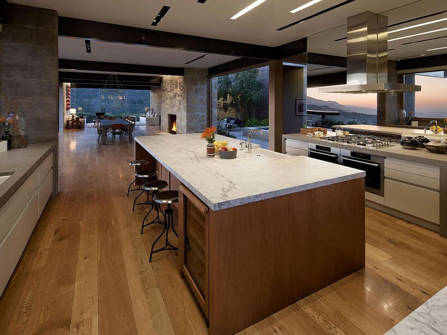 Open courtyards and openings bring the view into the kitchen