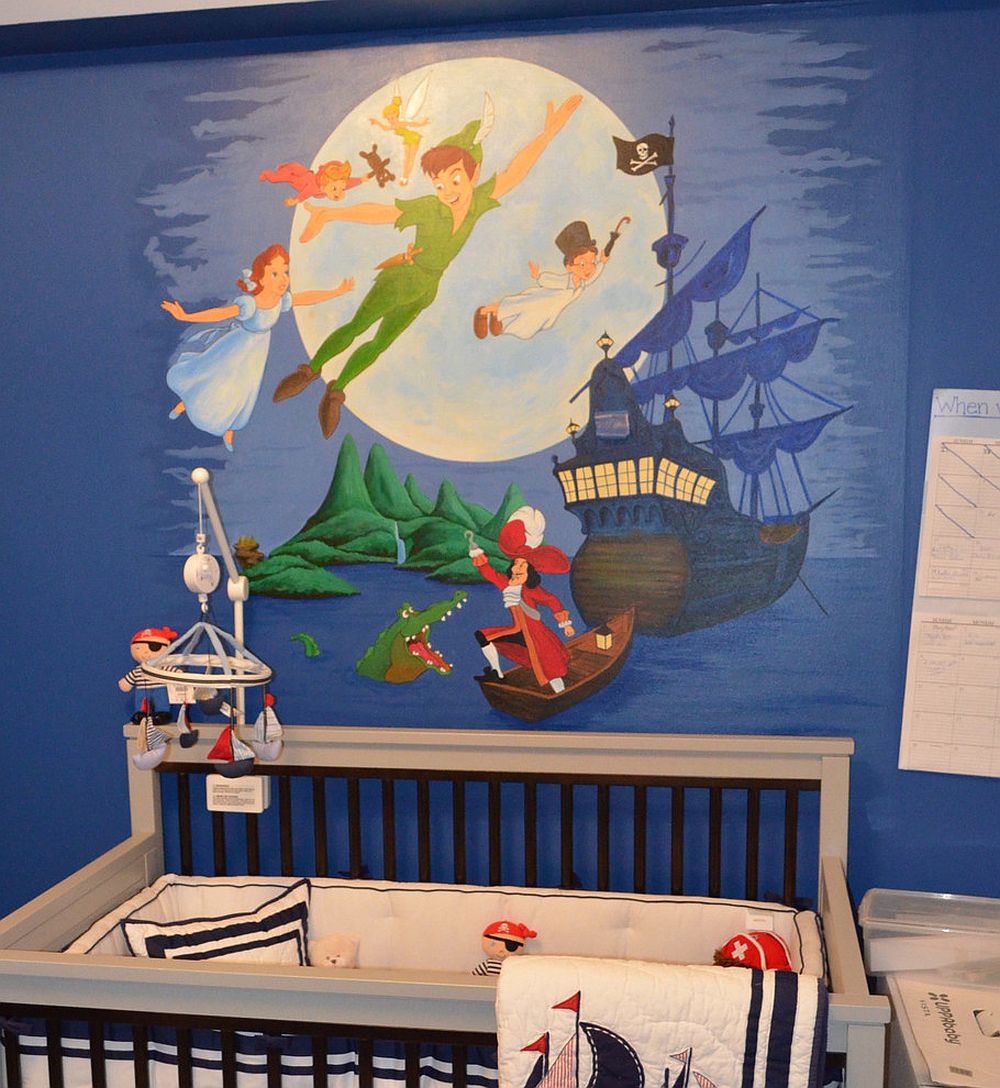 Peter Pan wall mural for contemporary nursery [Design: Artistry for Spaces]