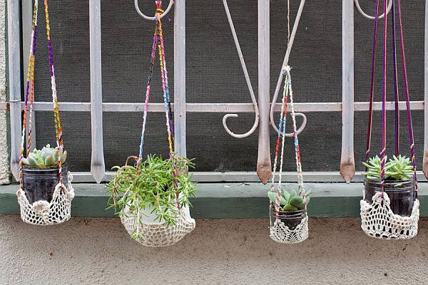 Plant hangers made from doilies