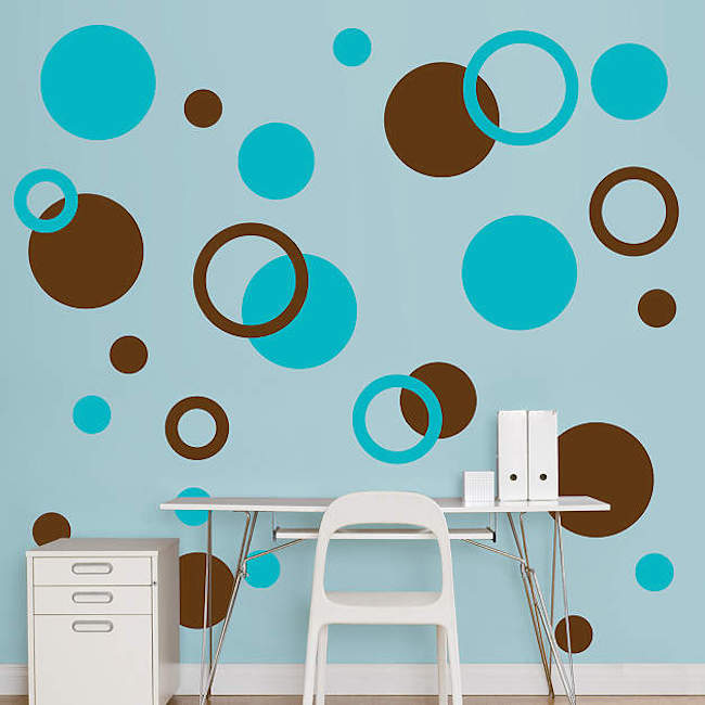 Polka dot wall decals in different shapes and colors