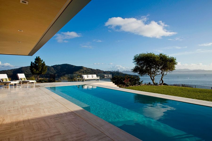 Pool area with views of Golden Gate bridge, San Francisco and beyond