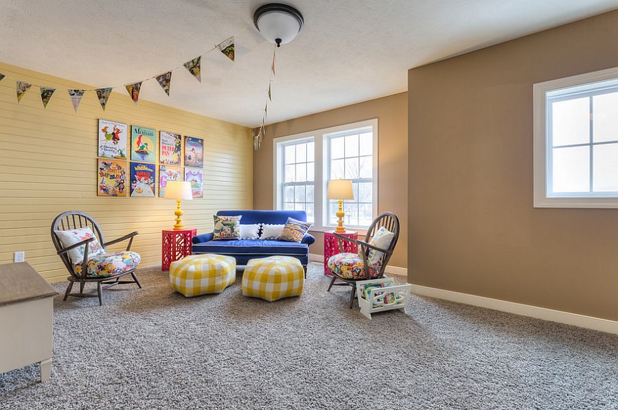 Posters of Disney movies add color to the kids' playroom [Design: Allen Edwin Homes]