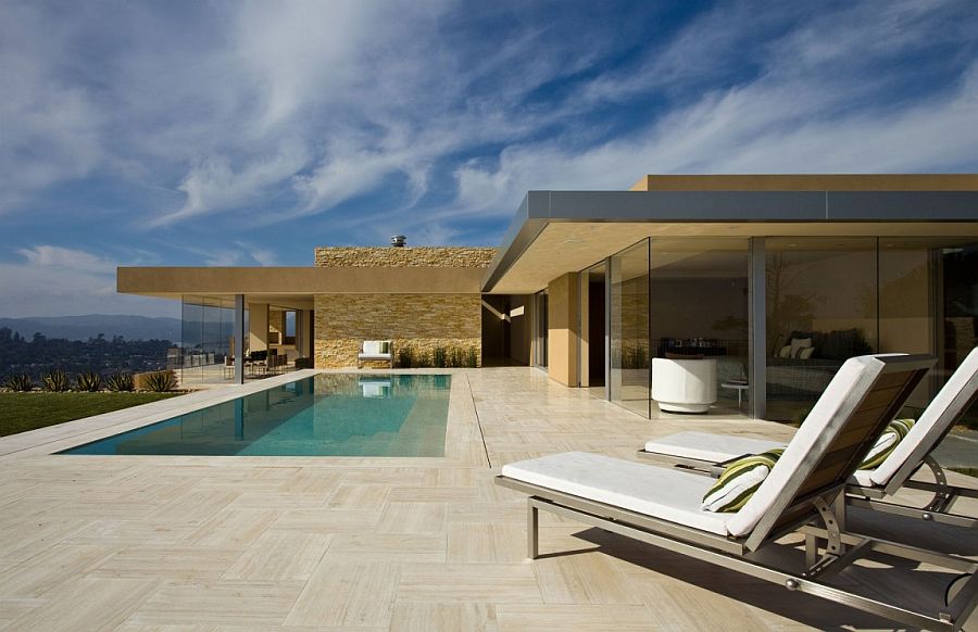 Private deck of the Posh Californian home with a tranquil pool