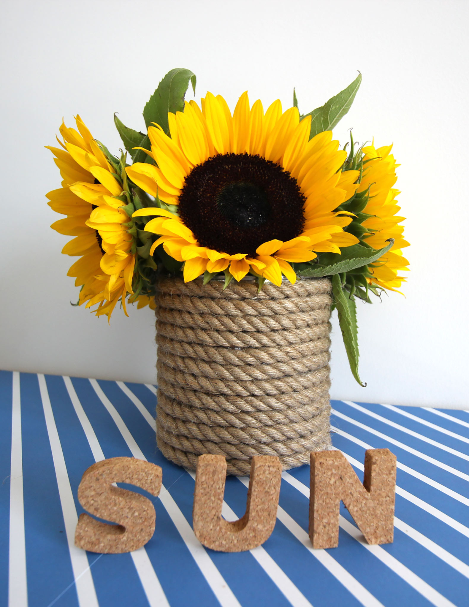 Rope Wrapped Vases DIY Sunflower and Stripes