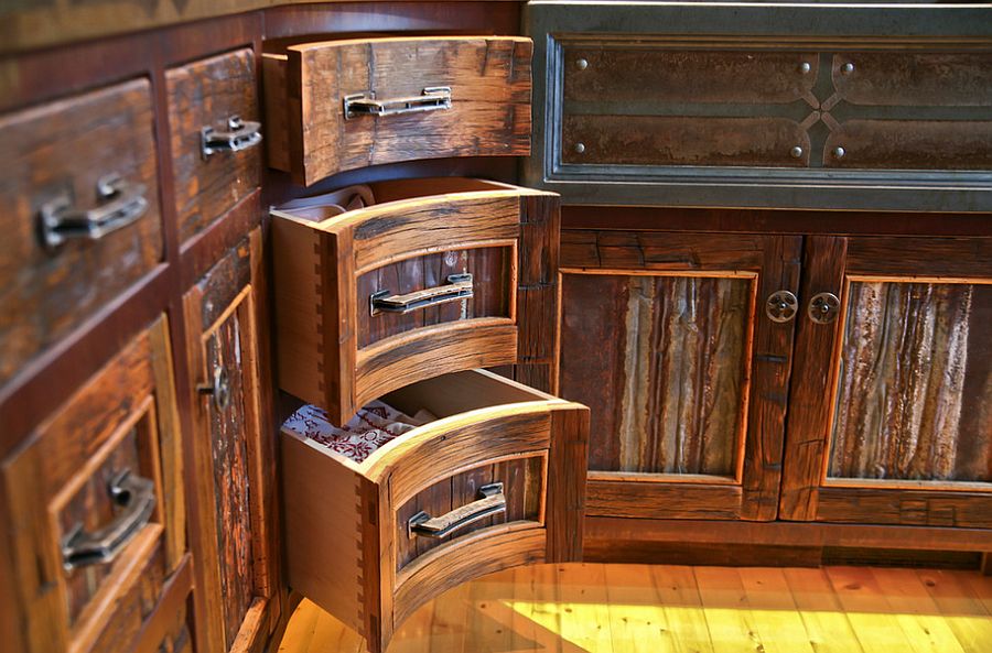 Rustic kitchen with corner drawers that complement its style