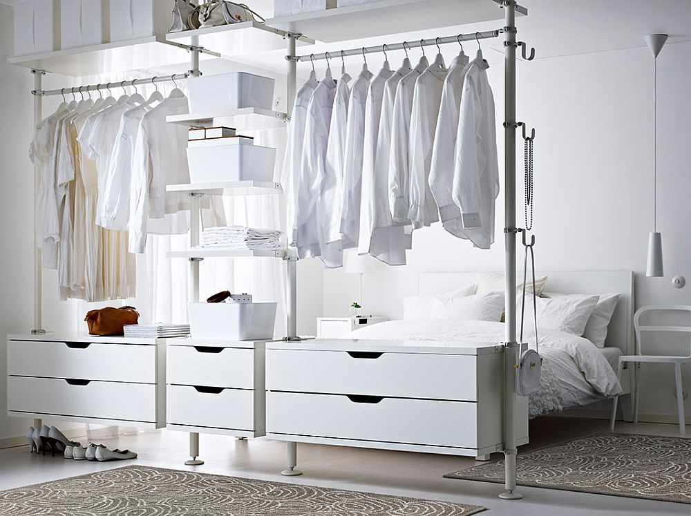 STOLMEN combines simple coat hanger system with closed drawers