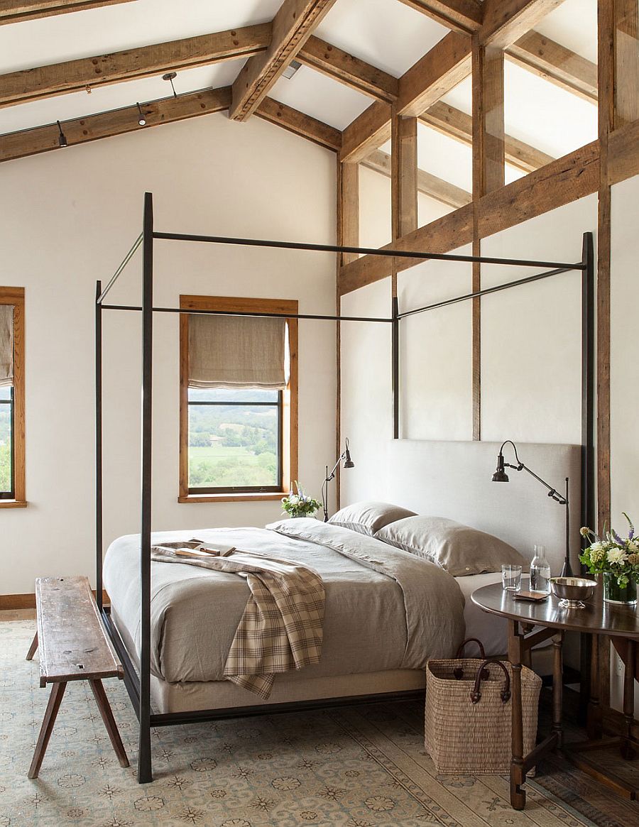 Serene master bedroom with wooden ceiling beams