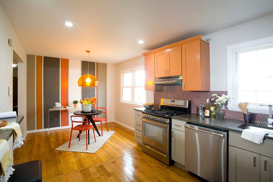 Striped accent wall for the kitchen and the breakfast nook